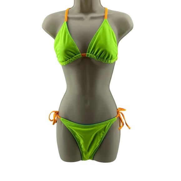Womens Reversible Neon Blue and Green String Bikini Size Medium - Picture 5 of 5